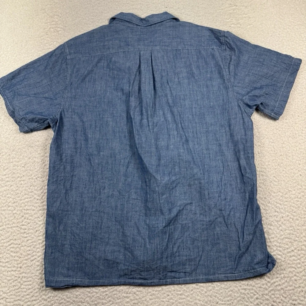 J. McLaughlin Shirt Mens M Blue Chambray Button Front Cotton Casual Short Sleeve